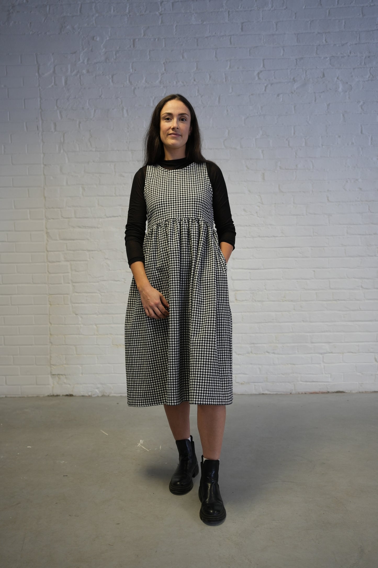 Madeleine dress- B&W organic cotton gingham- sample- size small- last one