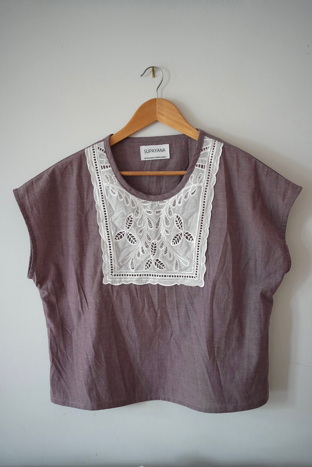 Short sleeve boxy top with lace - grape - made to order in any size