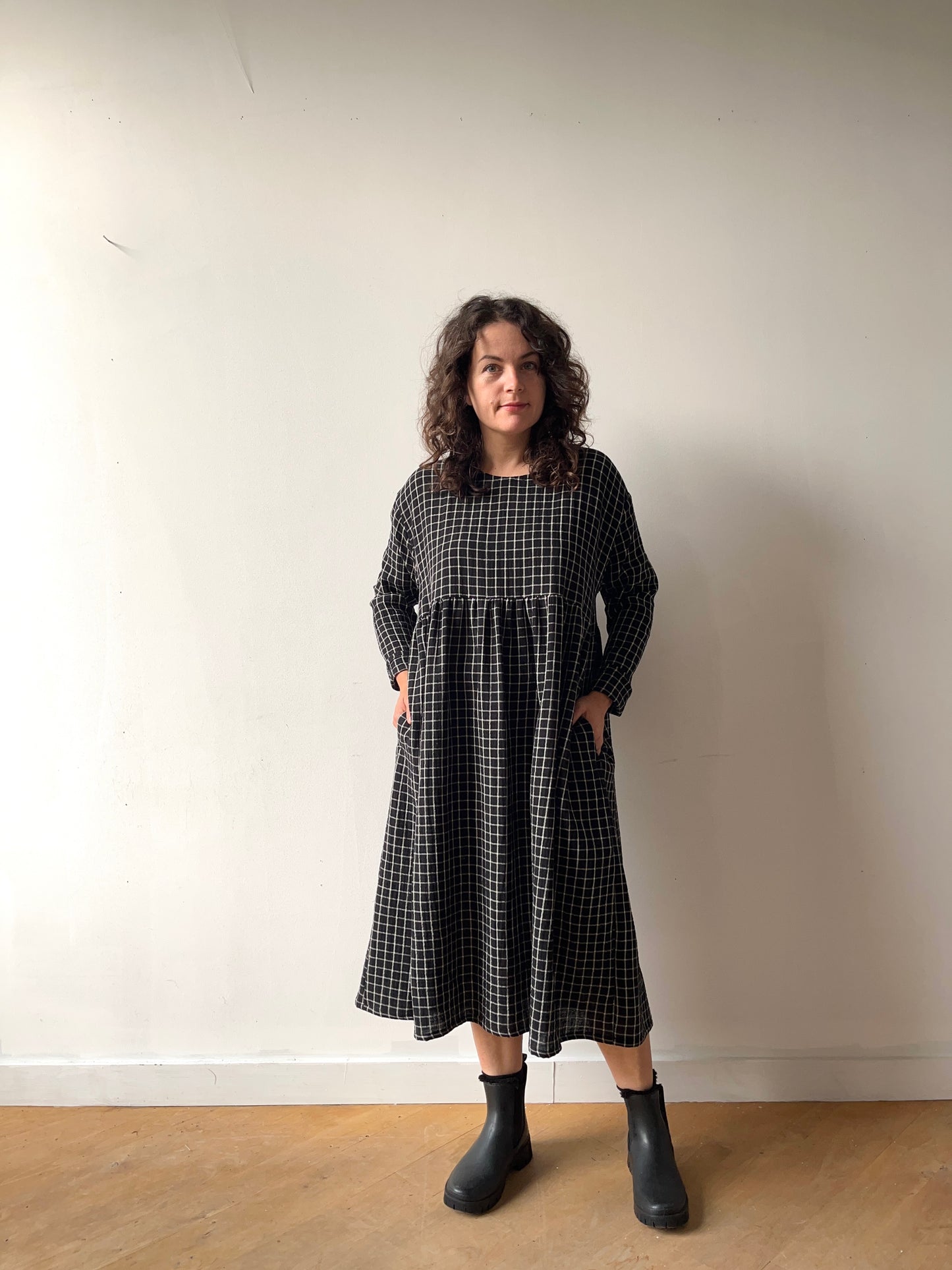 B&W windowpane organic cotton dress