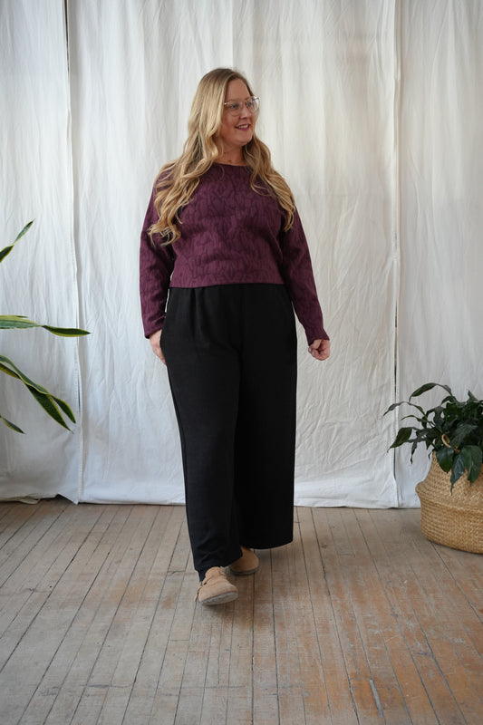 Long sleeve textured top- Plum