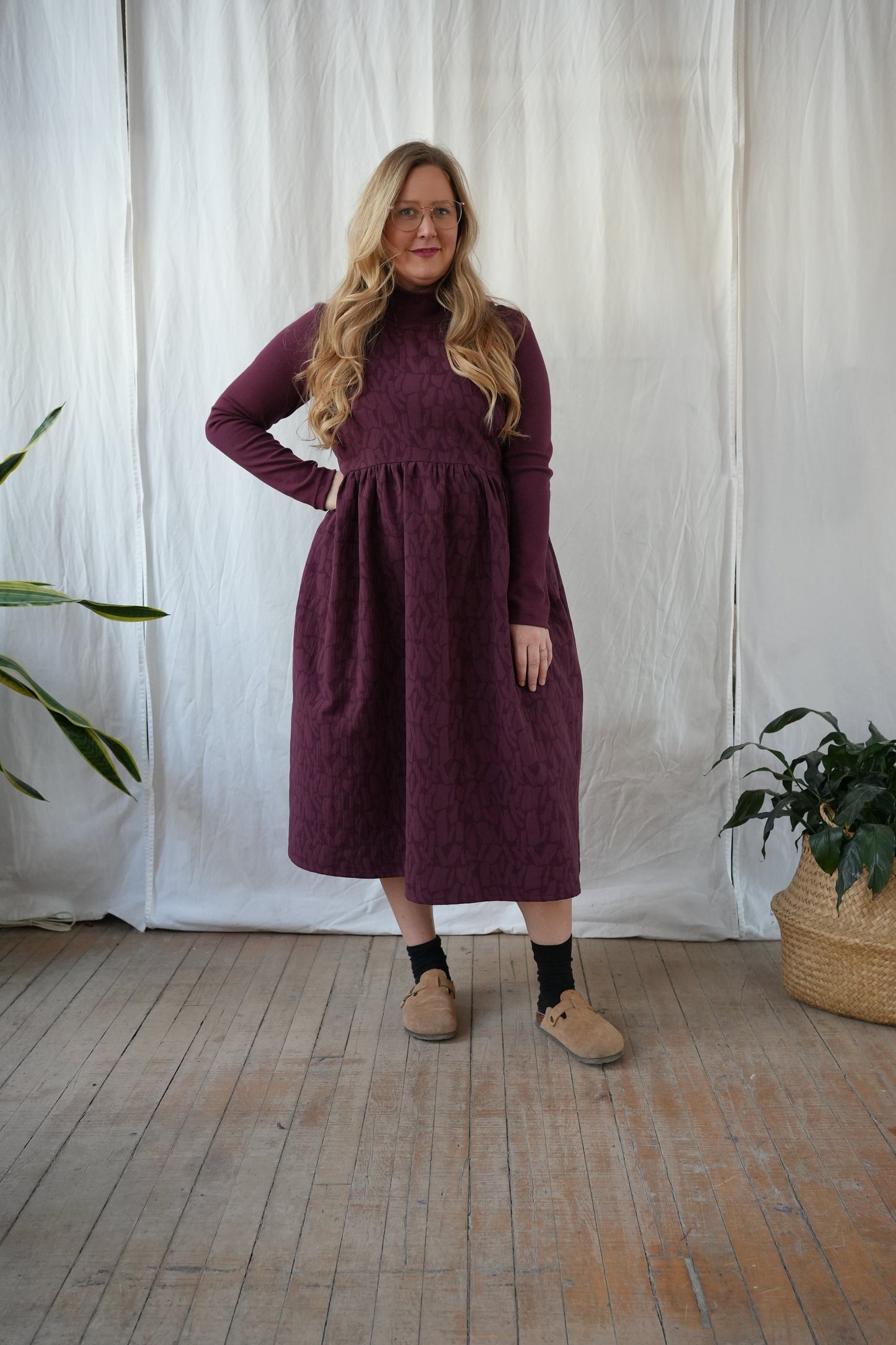 Madeleine dress- plum textured fabric - MADE TO ORDER in ANY size