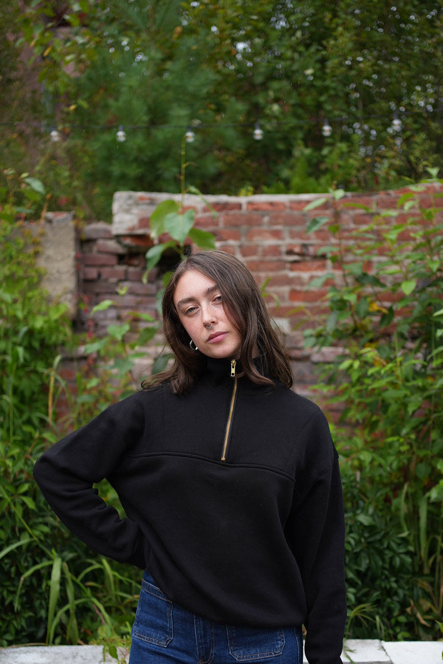 Black organic cotton half zip sweatshirt