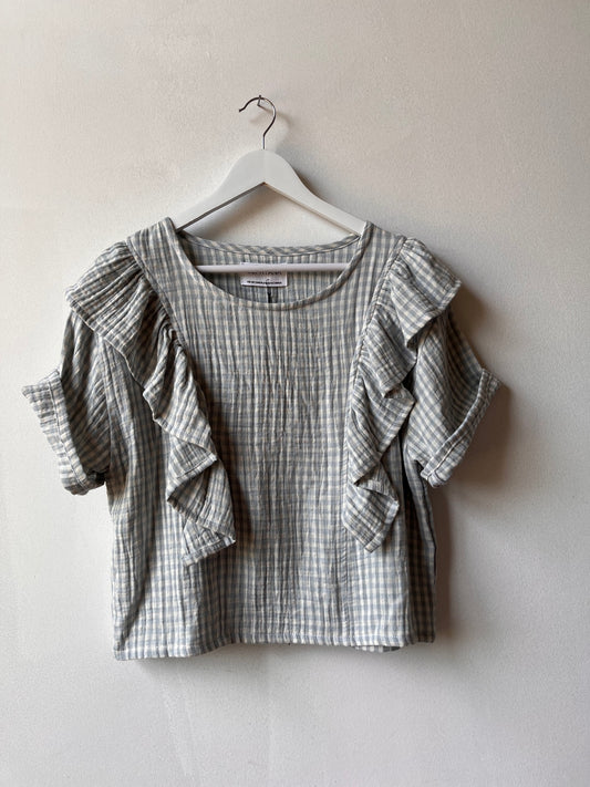 Haut à volants en double gaze de coton biologique - manches courtes - L/XL