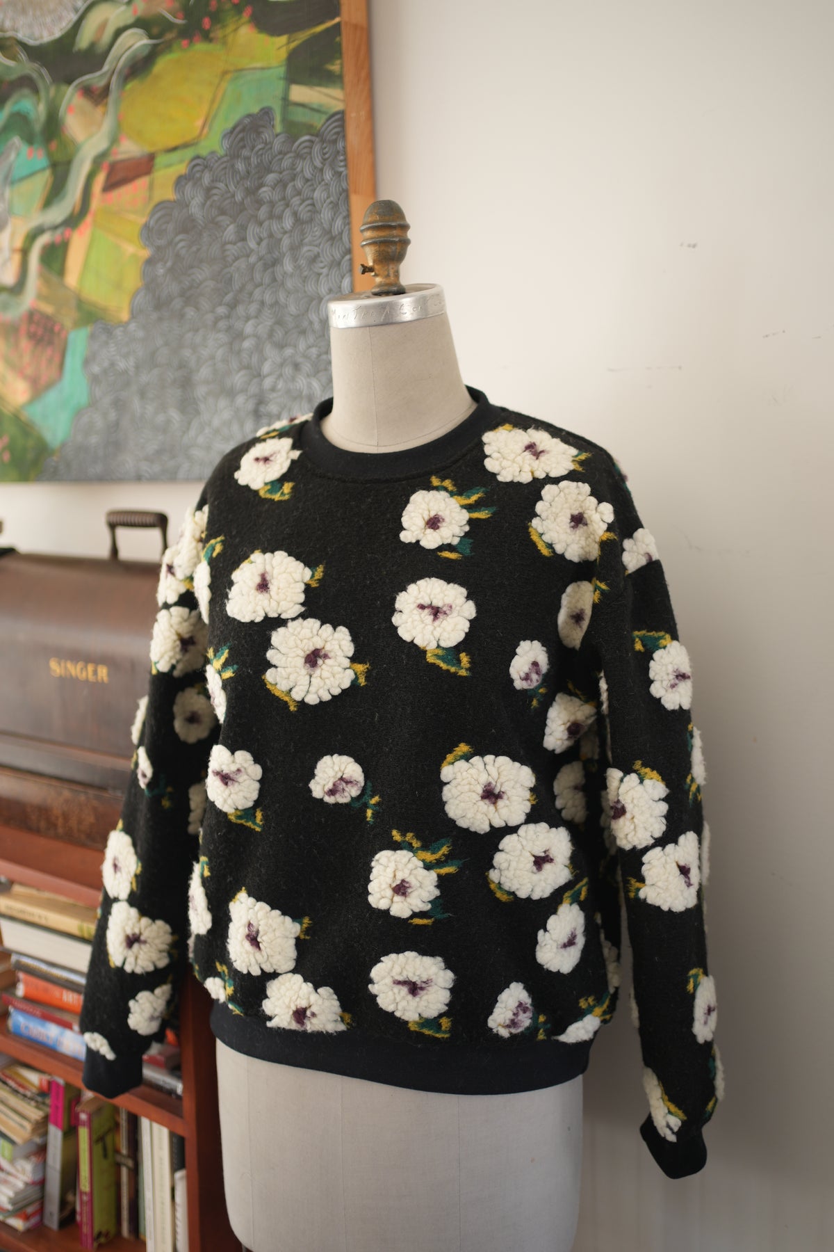 Black and white floral sweatshirt- made to order- ONE WEEK