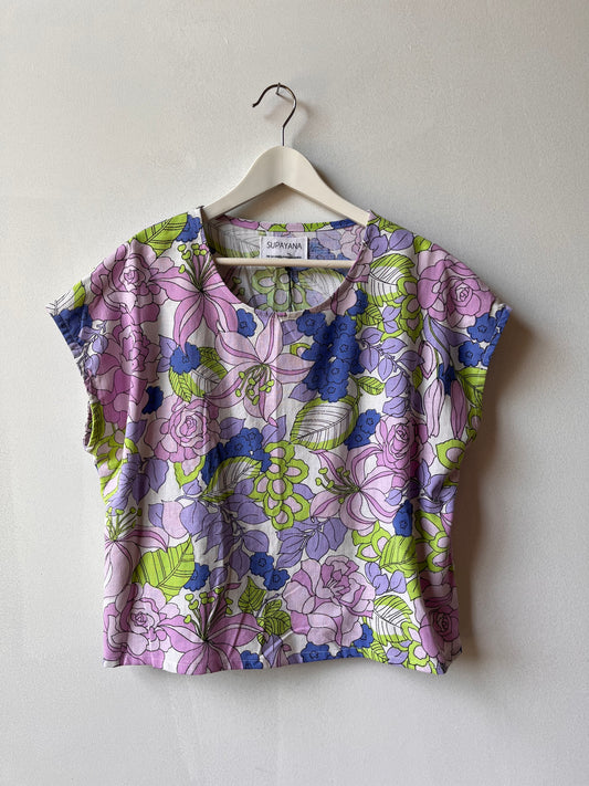 Haut en coton recyclé - Floral vintage des années 70 - Un en taille M/L et un en XL