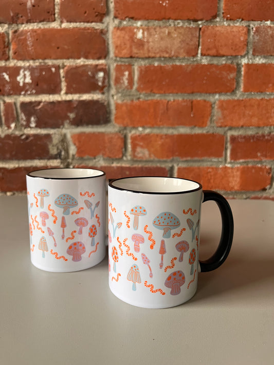 Pair of Mushroom & worm mugs