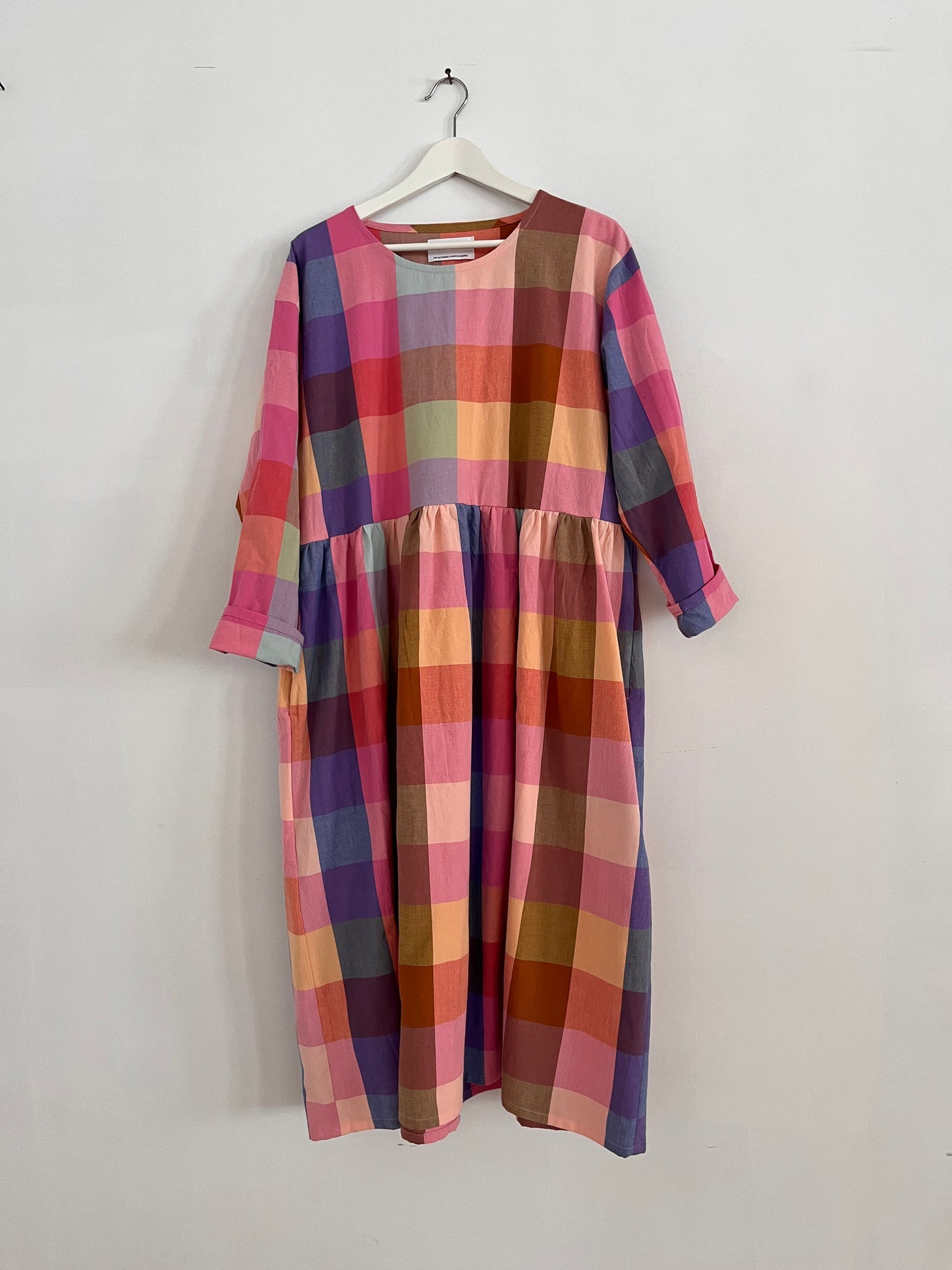 Prismatic plaid midi dress