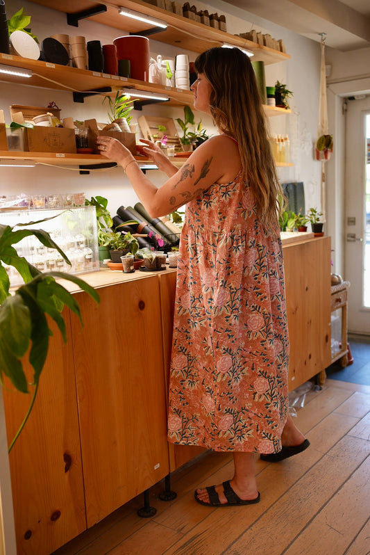 Dusty rose block print dress - Made to order in ANY SIZE