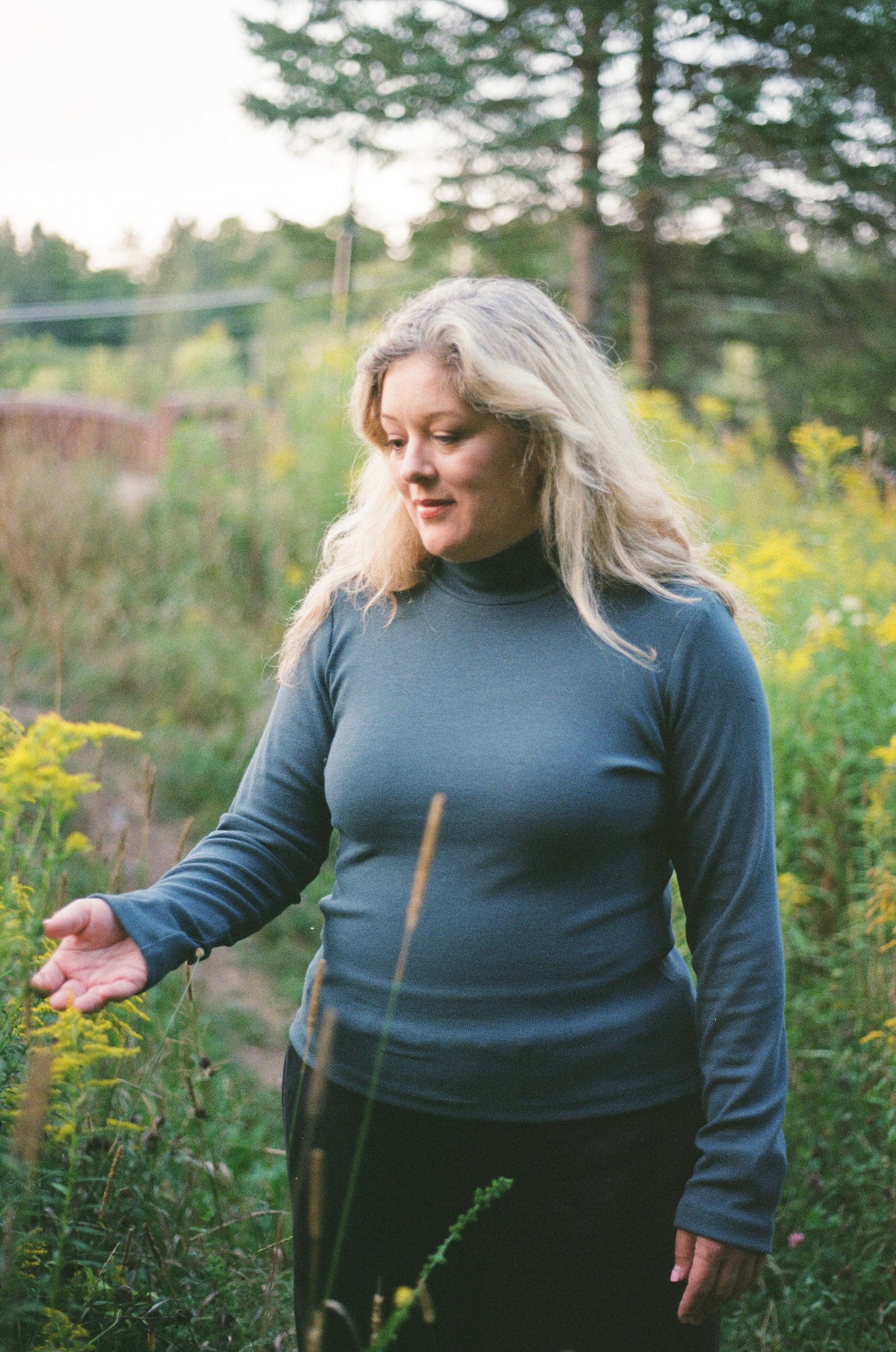 Chemise à manches longues côtelée à col montant - Lagune