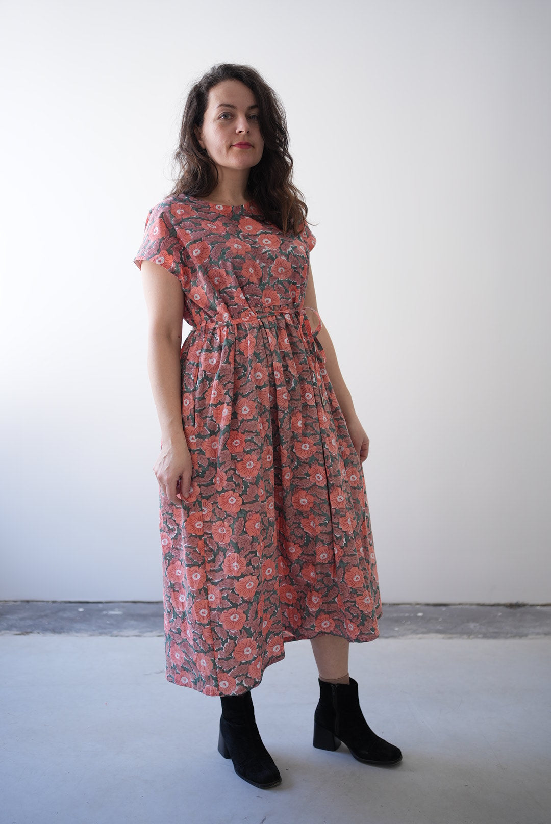 Cotton short sleeve dress- floral blockprint