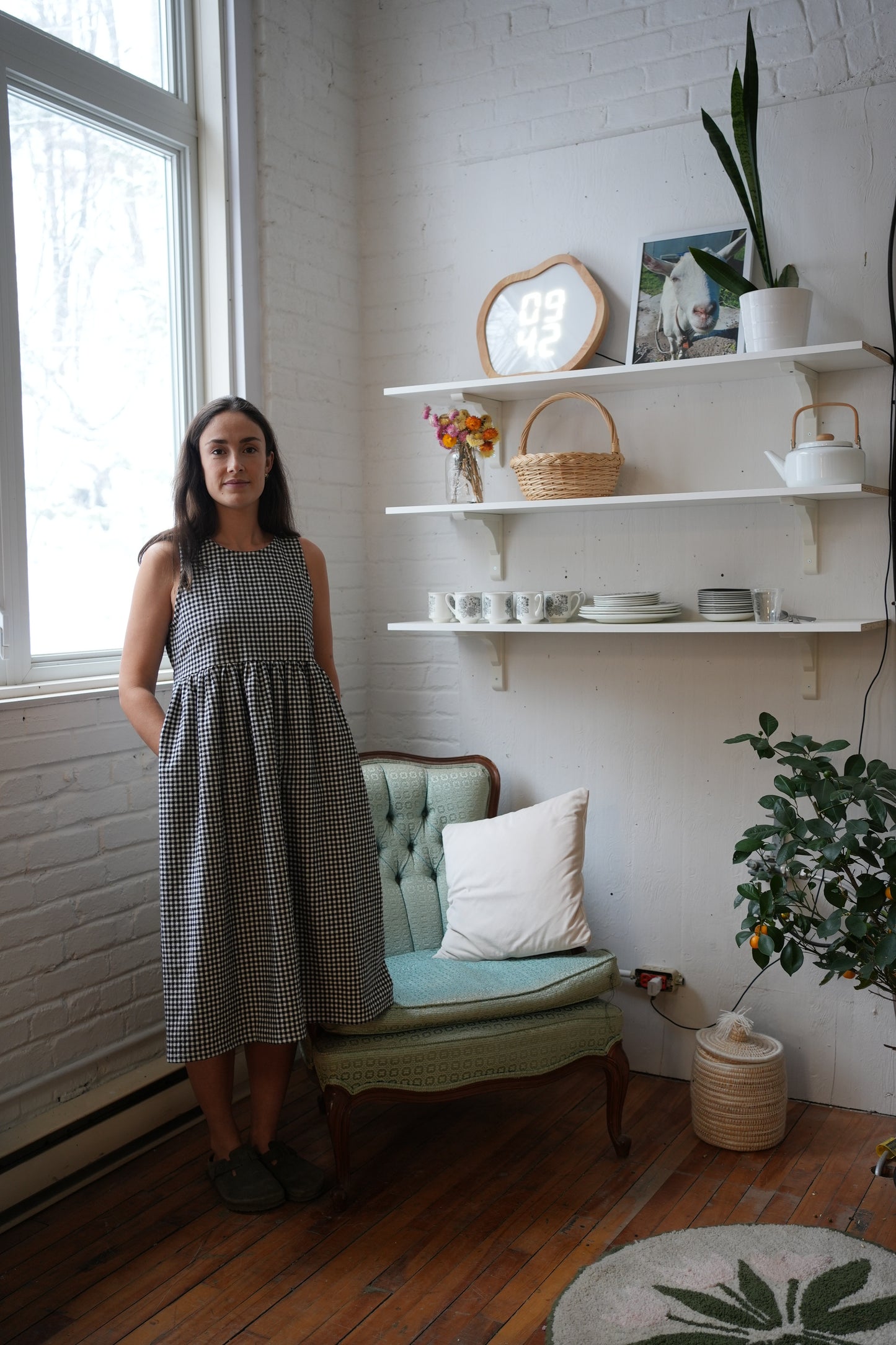 Madeleine dress- B&W organic cotton gingham- sample- size small- last one