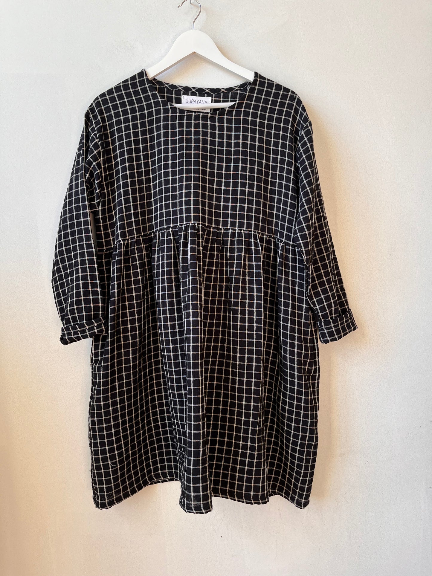 B&W windowpane organic cotton dress- knee length