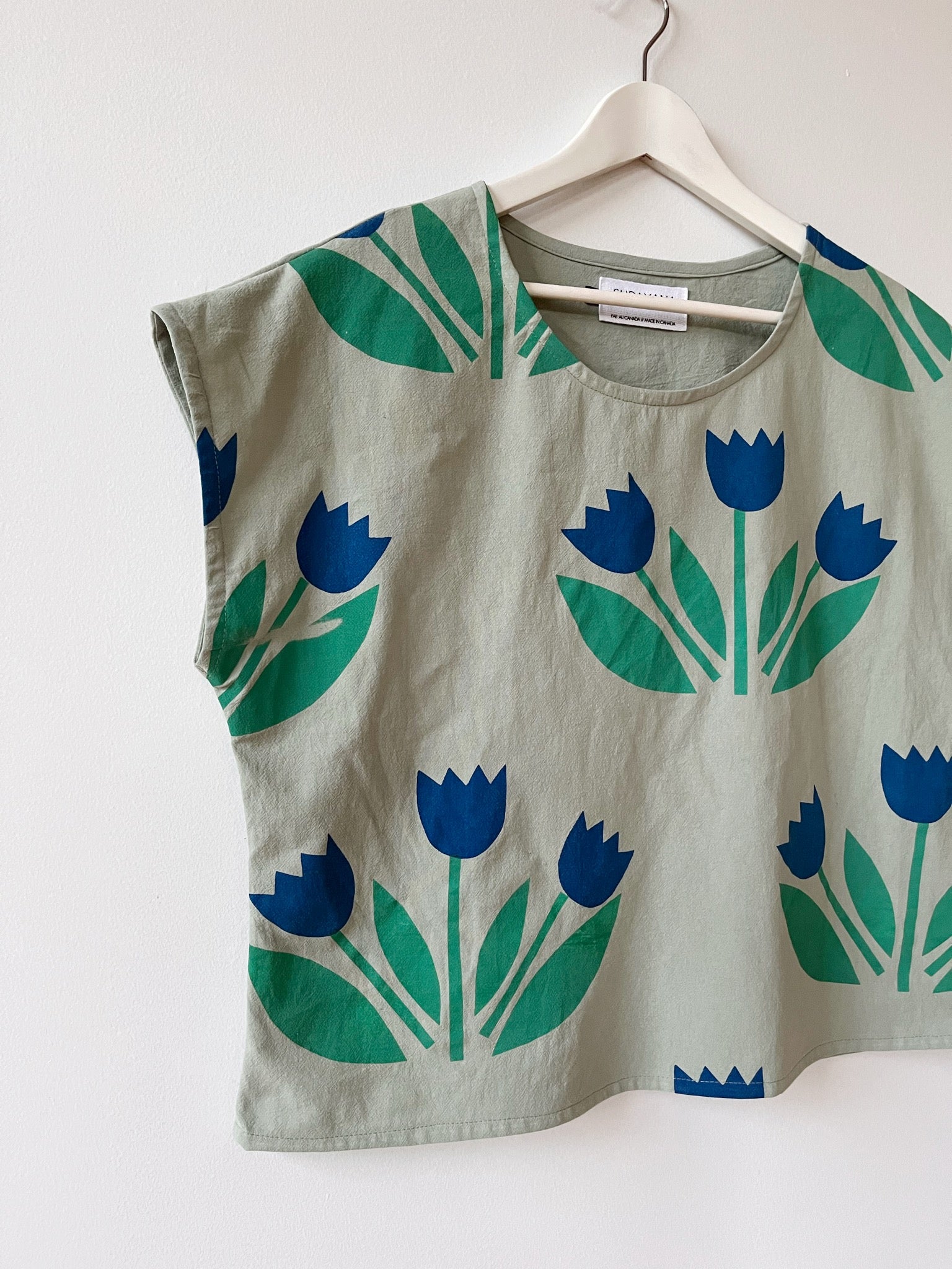 OOAK hand-printed tulip top size M/L ready to ship