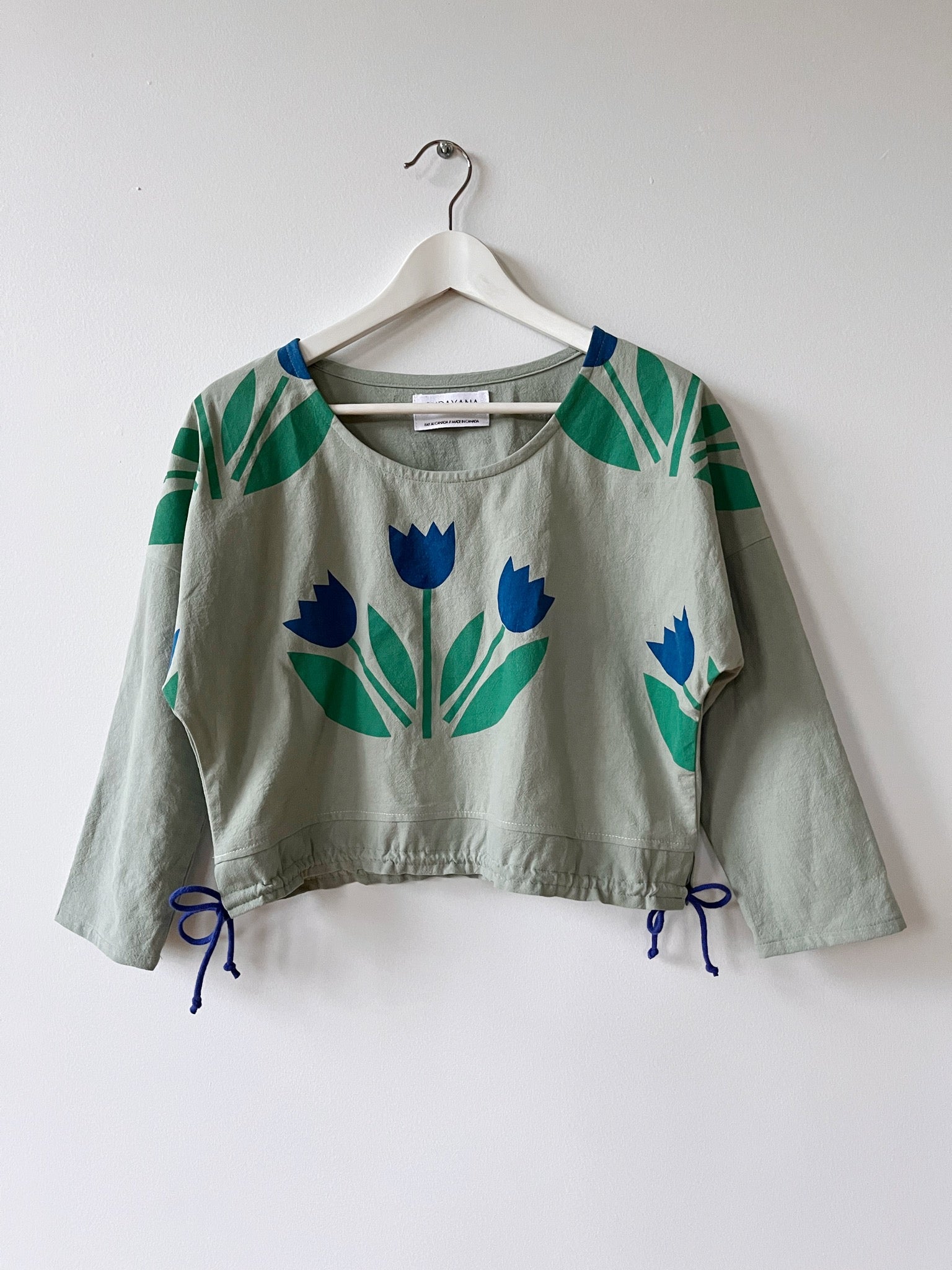 OOAK hand-printed tulip top XS-S Ready to ship