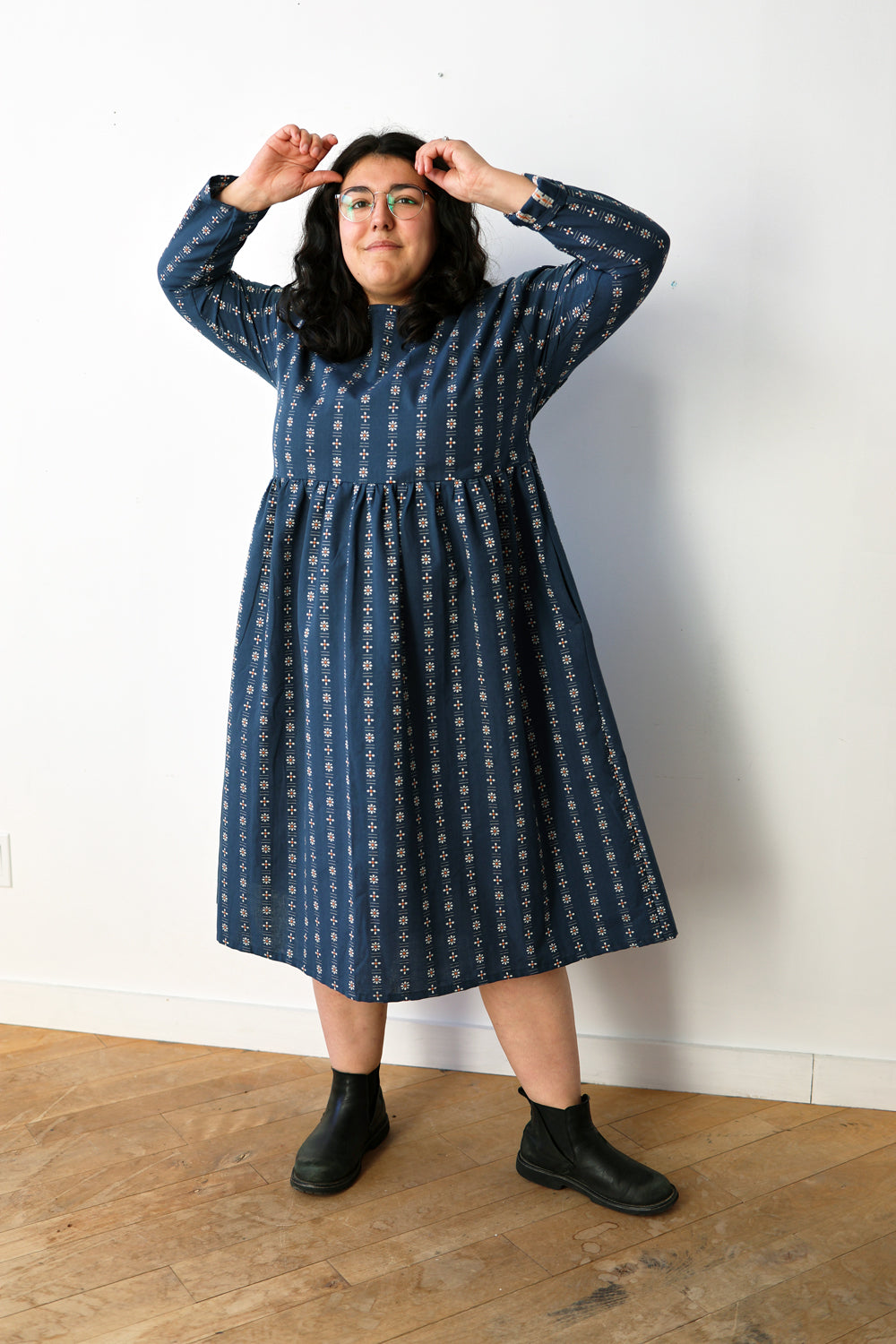 Indigo daisies midi dress