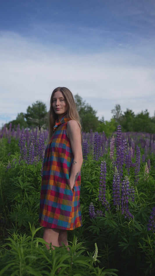 Bright check tent dress with matching bandana