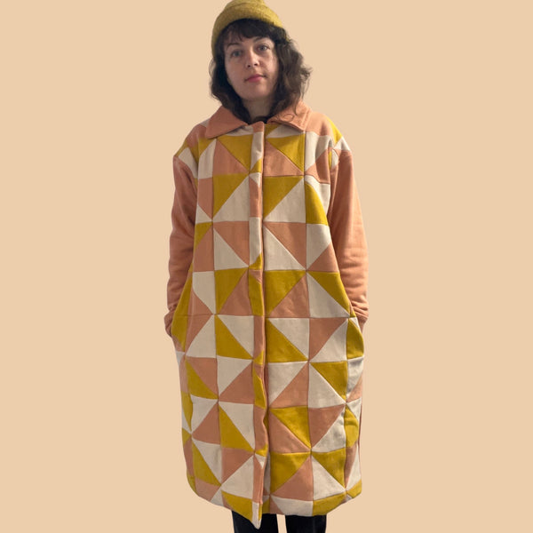 ONE-OF-A-KIND long quilt coat- small defects in fabric