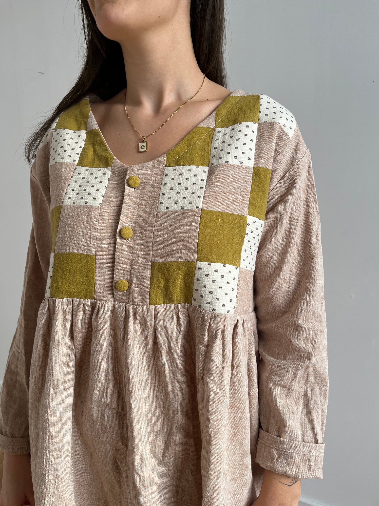 Cotton linen blend patchwork dress