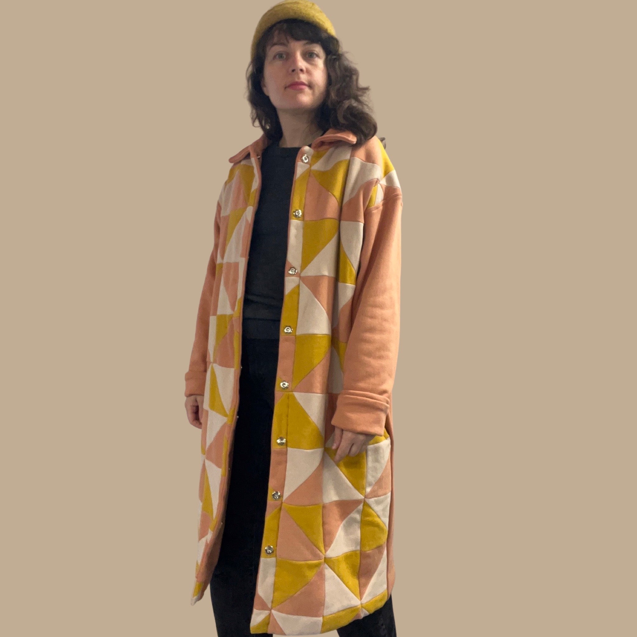 ONE-OF-A-KIND long quilt coat- small defects in fabric