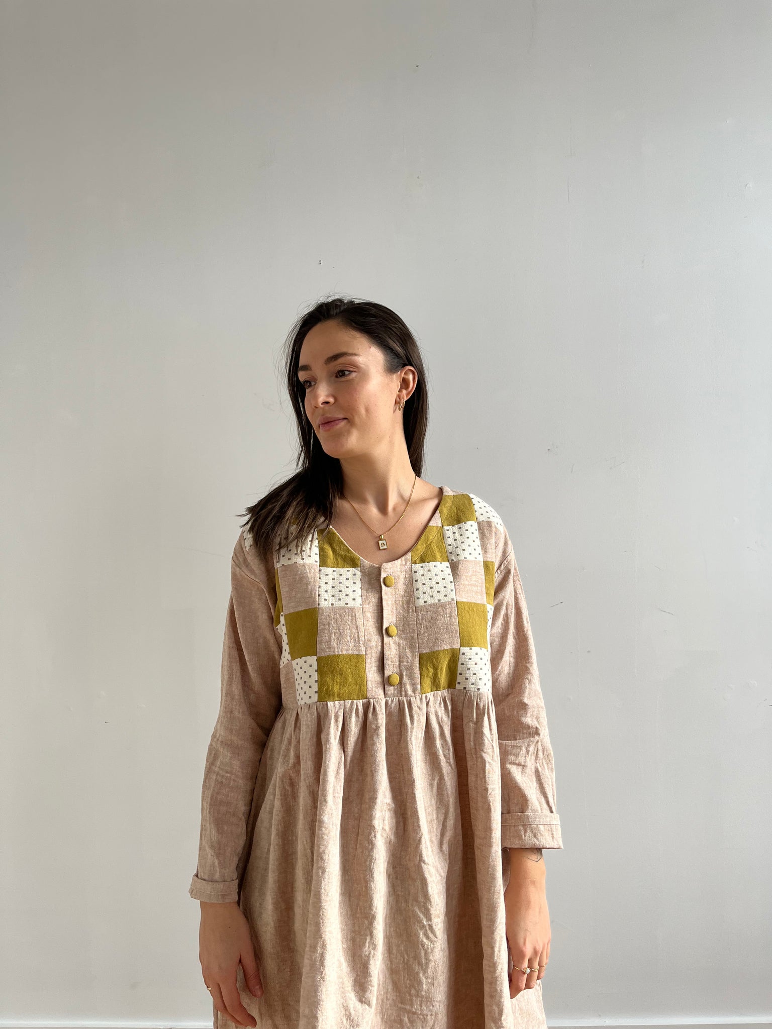 Cotton linen blend patchwork dress